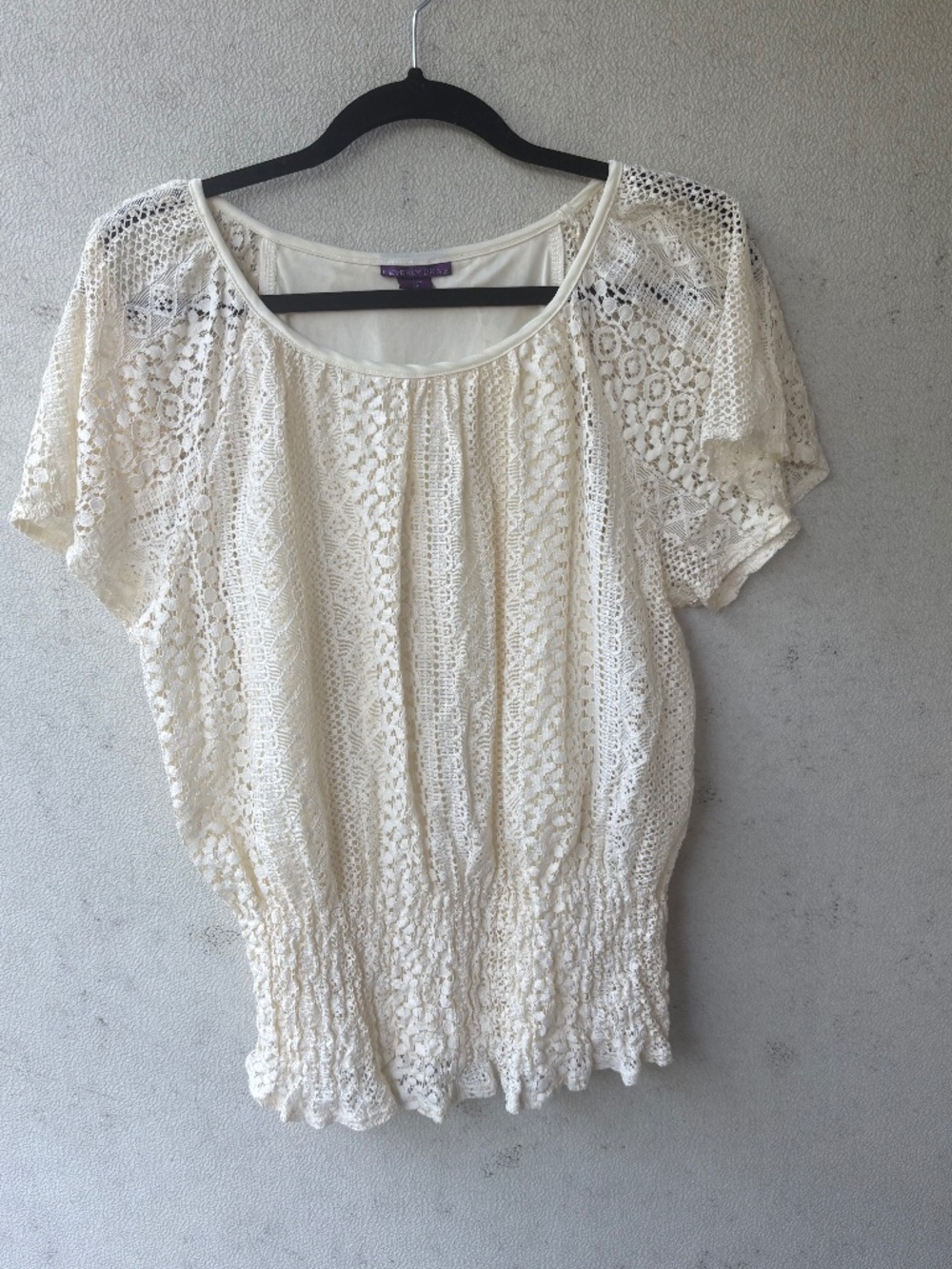 Beverly Drive 1X Cream Crochet Lace Boho Top Lined Cotton Blend